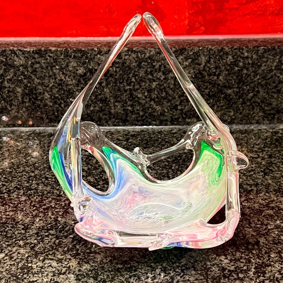 Murano Glass Hand Blown Basket Vase - Picture 10 of 10